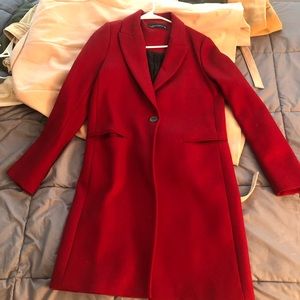 Zara red wool blend one button coat